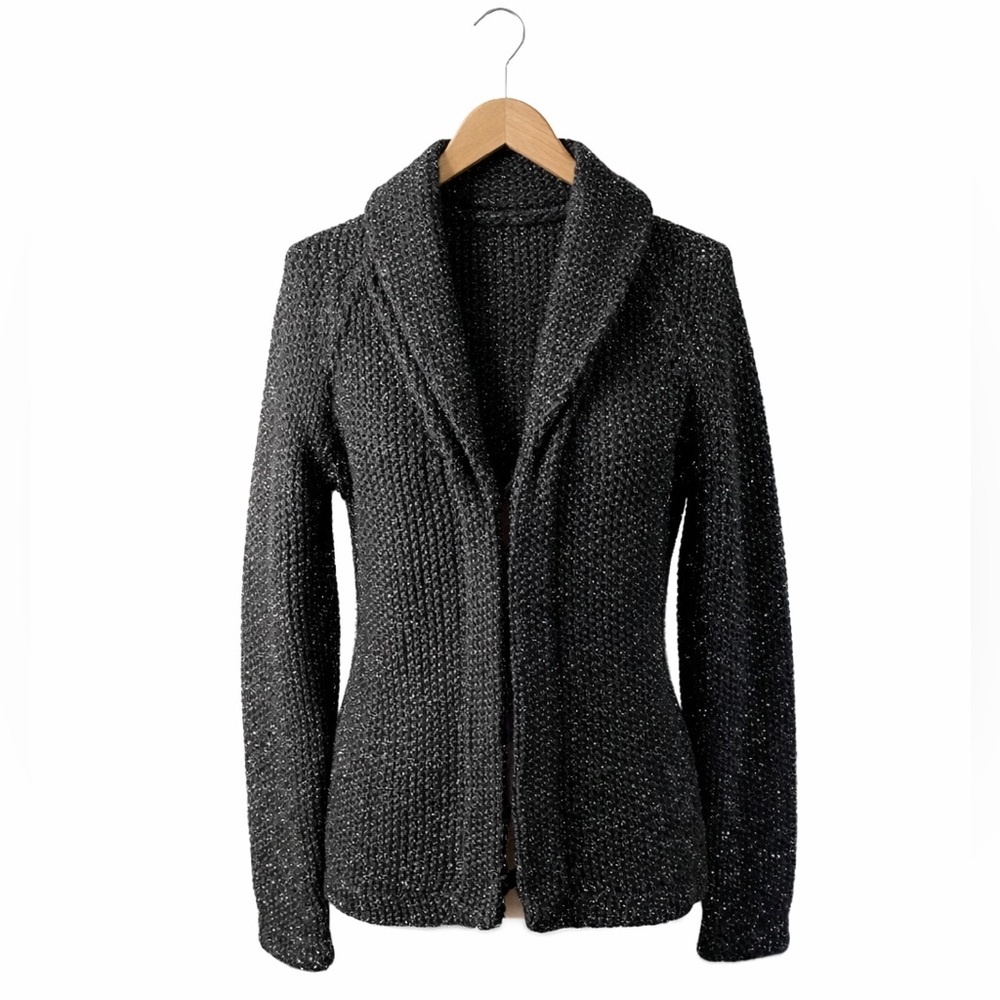 J. Crew Black Silver Metallic Sparkle Shawl Collar Cardigan Sweater Size S